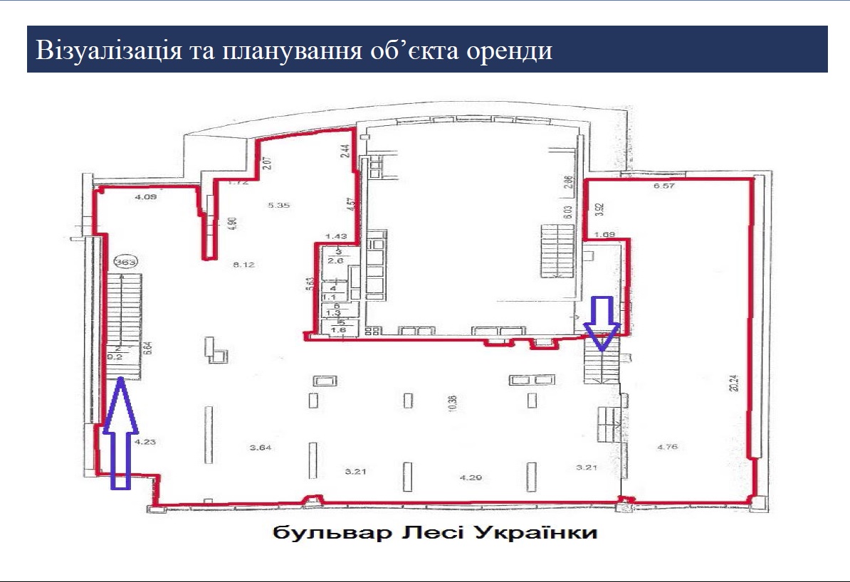 Аренда фасадного помещения бул. Леси Украинки (412 кв.м.)